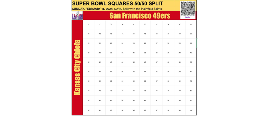 SUPER BOWL SQUARES 50/50 Split! $50/Square